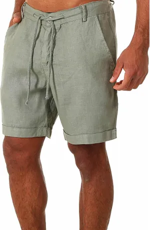 Men's Casual Cotton Linen Shorts Lanyard Casual Shorts Classic-Fit Stretch Golf Shorts Beach Summer Shorts