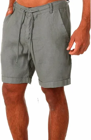 Men's Casual Cotton Linen Shorts Lanyard Casual Shorts Classic-Fit Stretch Golf Shorts Beach Summer Shorts