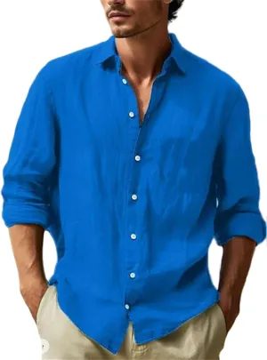 Mens Casual Long Sleeve Cotton Linen Shirts Fashion Summer Tops Holiday Beach Button Down Tshirt