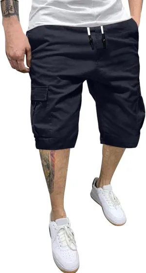 Mens Casual Twill Cargo Shorts Cotton Drawstring Classic Cargo Stretch Short with 6 Pockets Drawstring Shorts Cargo Shorts