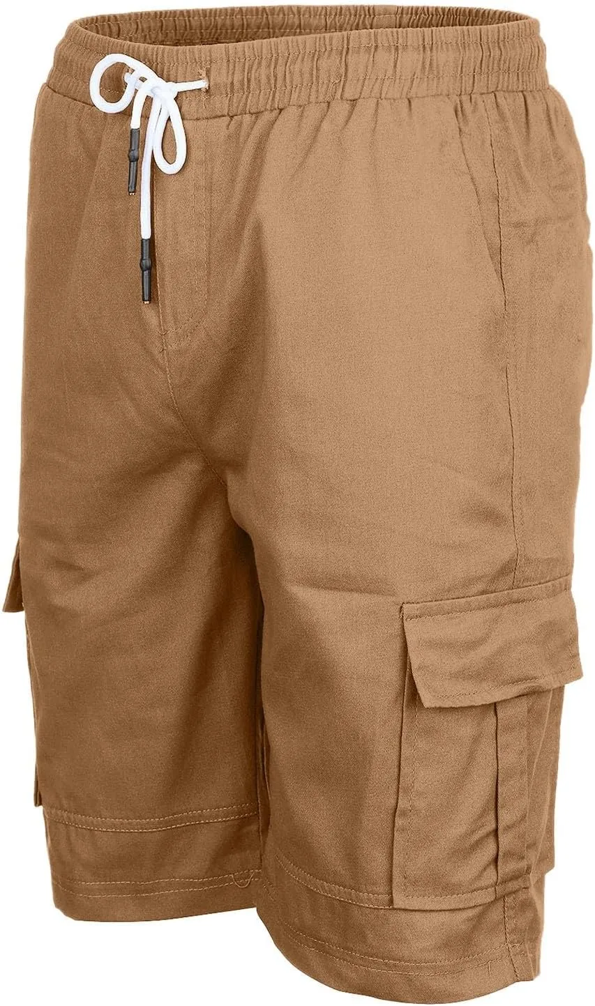 Mens Casual Twill Cargo Shorts Cotton Drawstring Classic Cargo Stretch Short with 6 Pockets Drawstring Shorts Cargo Shorts