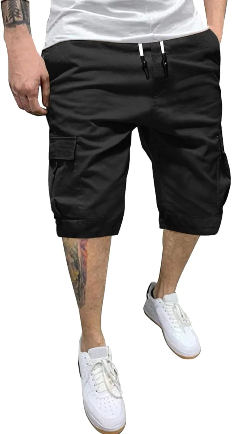 Mens Casual Twill Cargo Shorts Cotton Drawstring Classic Cargo Stretch Short with 6 Pockets Drawstring Shorts Cargo Shorts