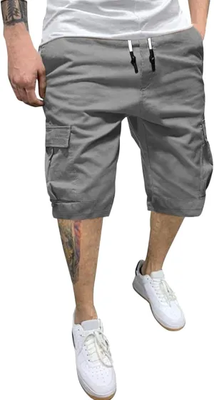 Mens Casual Twill Cargo Shorts Cotton Drawstring Classic Cargo Stretch Short with 6 Pockets Drawstring Shorts Cargo Shorts
