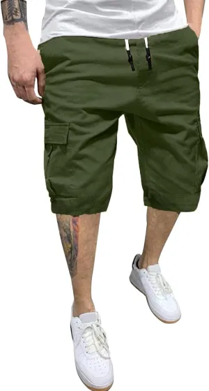 Mens Casual Twill Cargo Shorts Cotton Drawstring Classic Cargo Stretch Short with 6 Pockets Drawstring Shorts Cargo Shorts