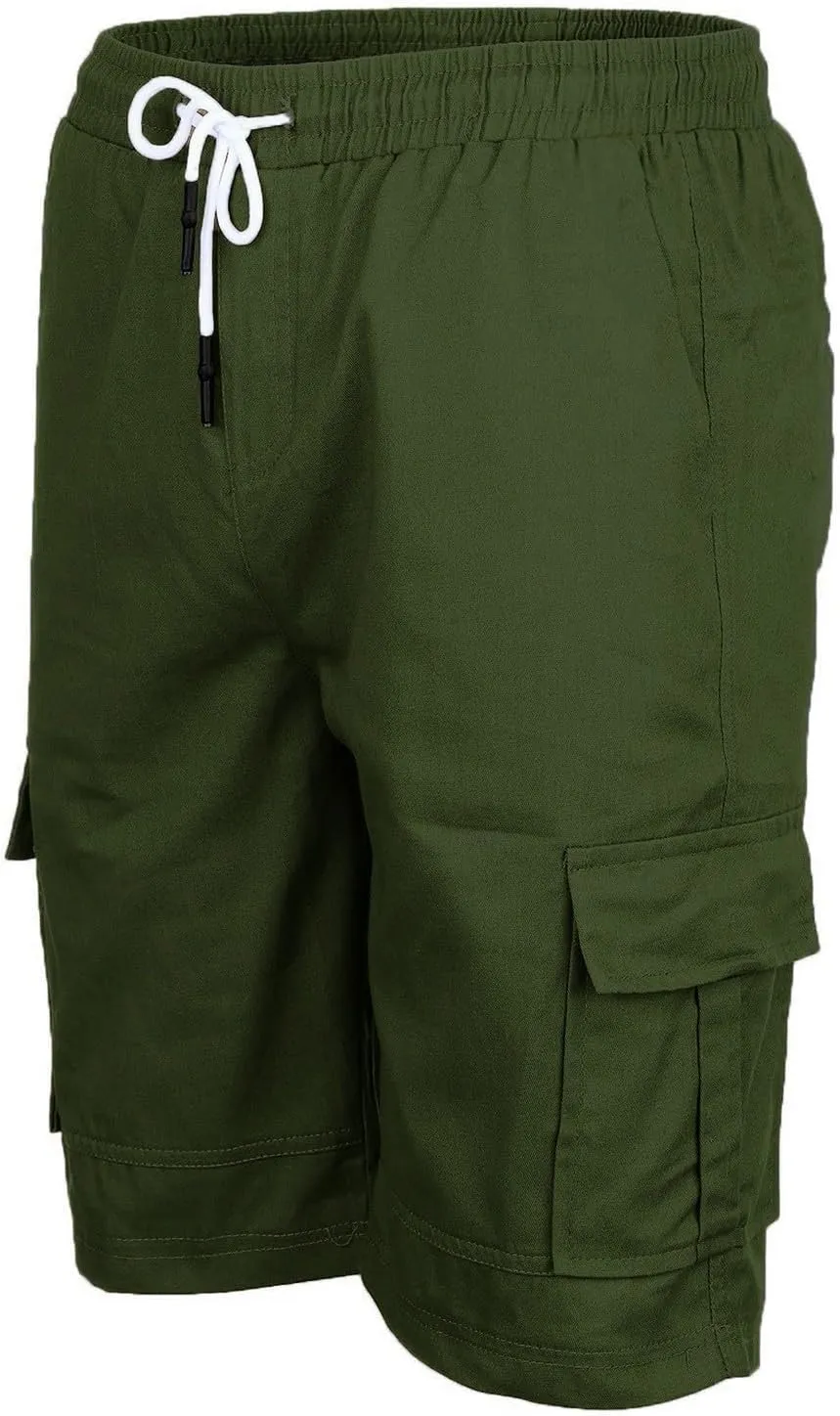 Mens Casual Twill Cargo Shorts Cotton Drawstring Classic Cargo Stretch Short with 6 Pockets Drawstring Shorts Cargo Shorts