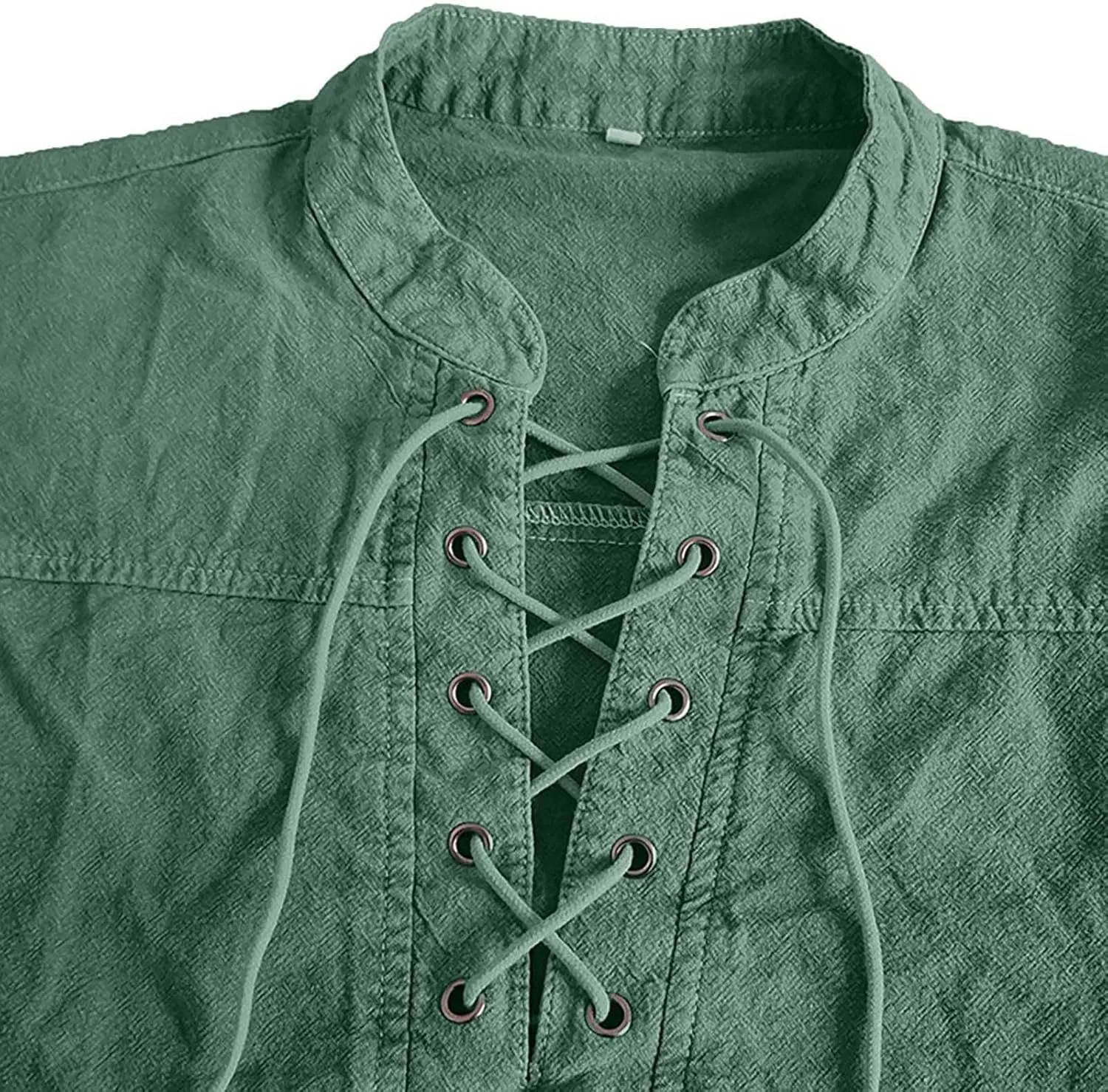Men's Cotton Linen T-Shirts Short Sleeve V Neck Lace Up Henley Shirts Retro Notch Neck Pullover Shirt Sport Undershirt