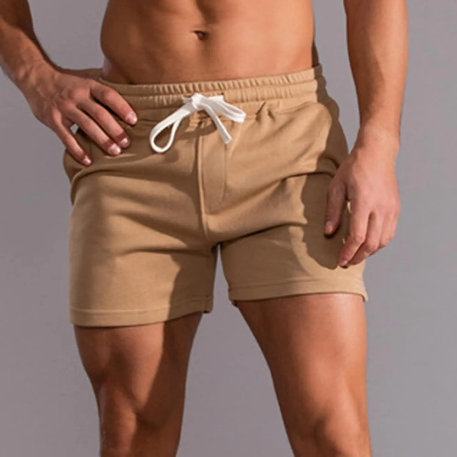 Mens Cotton Shorts Workout Gym Jogger Sweat Shorts Training Casual Shorts Drawstring Lounge Shorts with Pockets