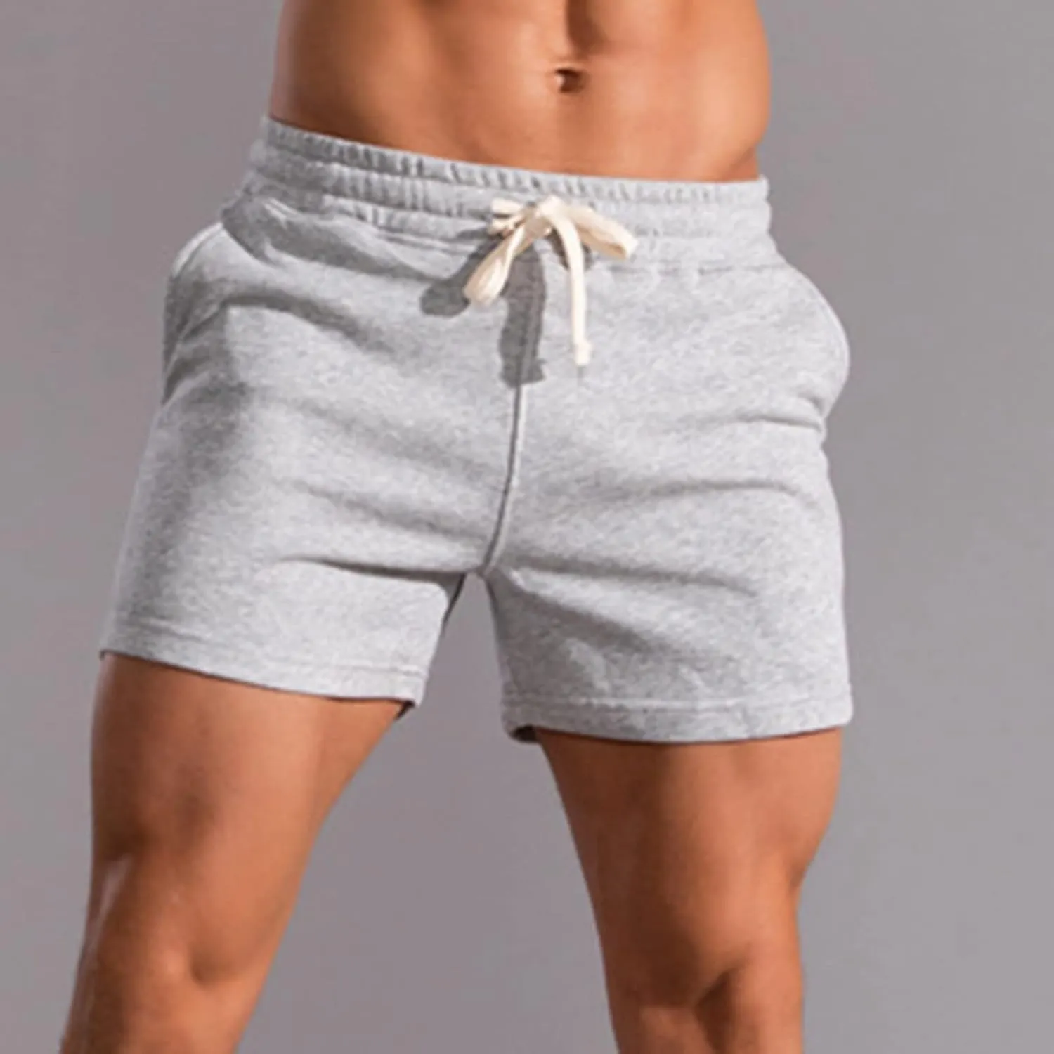 Mens Cotton Shorts Workout Gym Jogger Sweat Shorts Training Casual Shorts Drawstring Lounge Shorts with Pockets