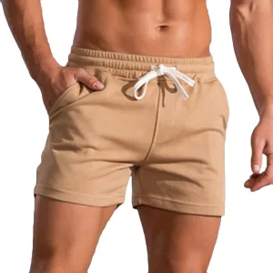 Mens Cotton Shorts Workout Gym Jogger Sweat Shorts Training Casual Shorts Drawstring Lounge Shorts with Pockets
