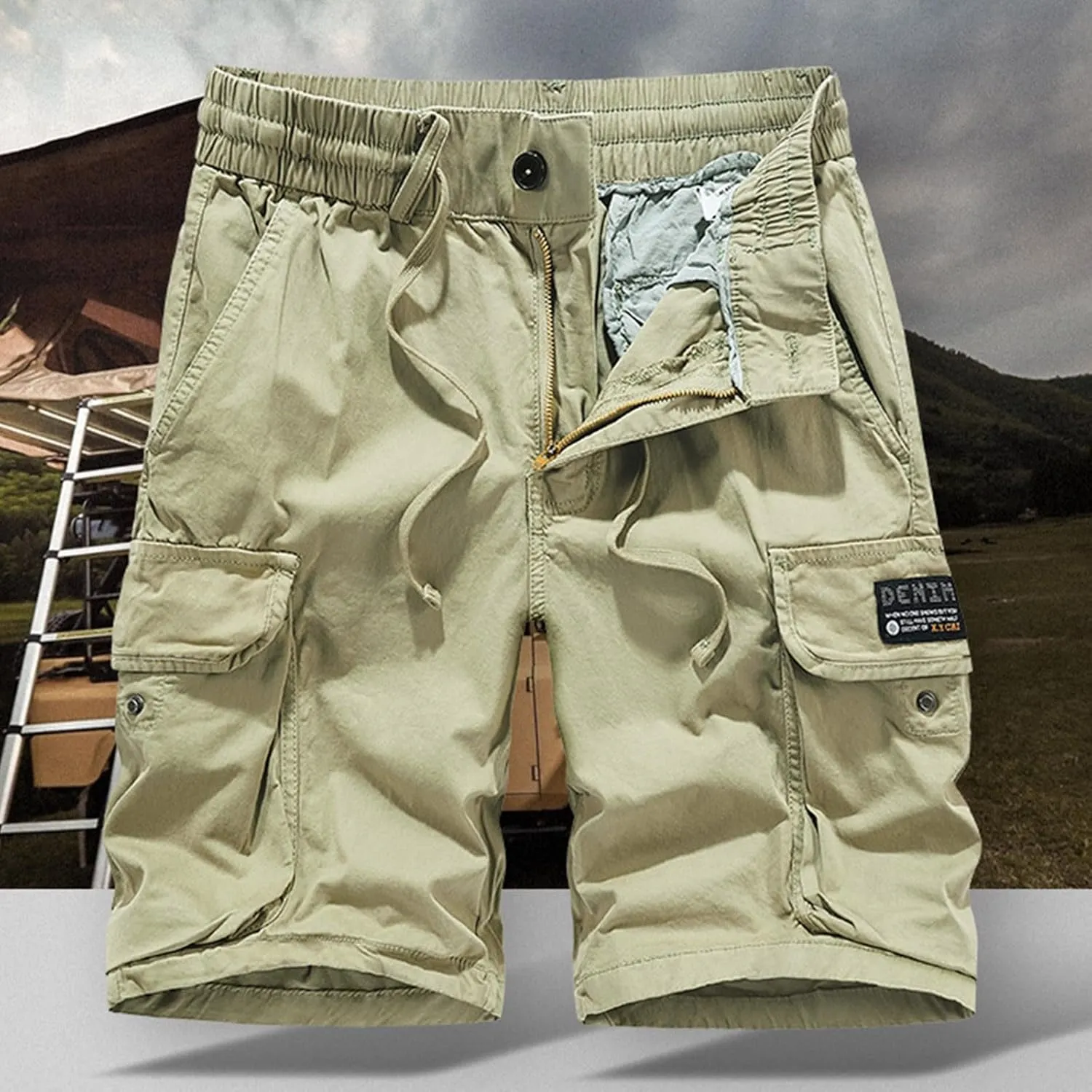 Men's Cotton Twill Cargo Shorts Outdoor Wear Lightweight Camo Cargo Shorts for Men Cargo Shorts Elastic Waist Cargo Trousers