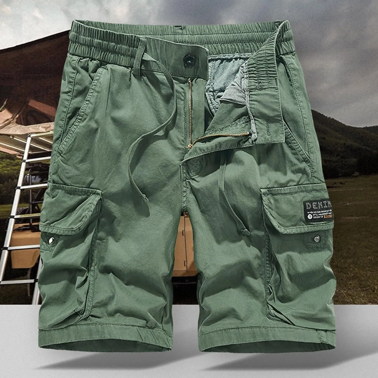 Men's Cotton Twill Cargo Shorts Outdoor Wear Lightweight Camo Cargo Shorts for Men Cargo Shorts Elastic Waist Cargo Trousers
