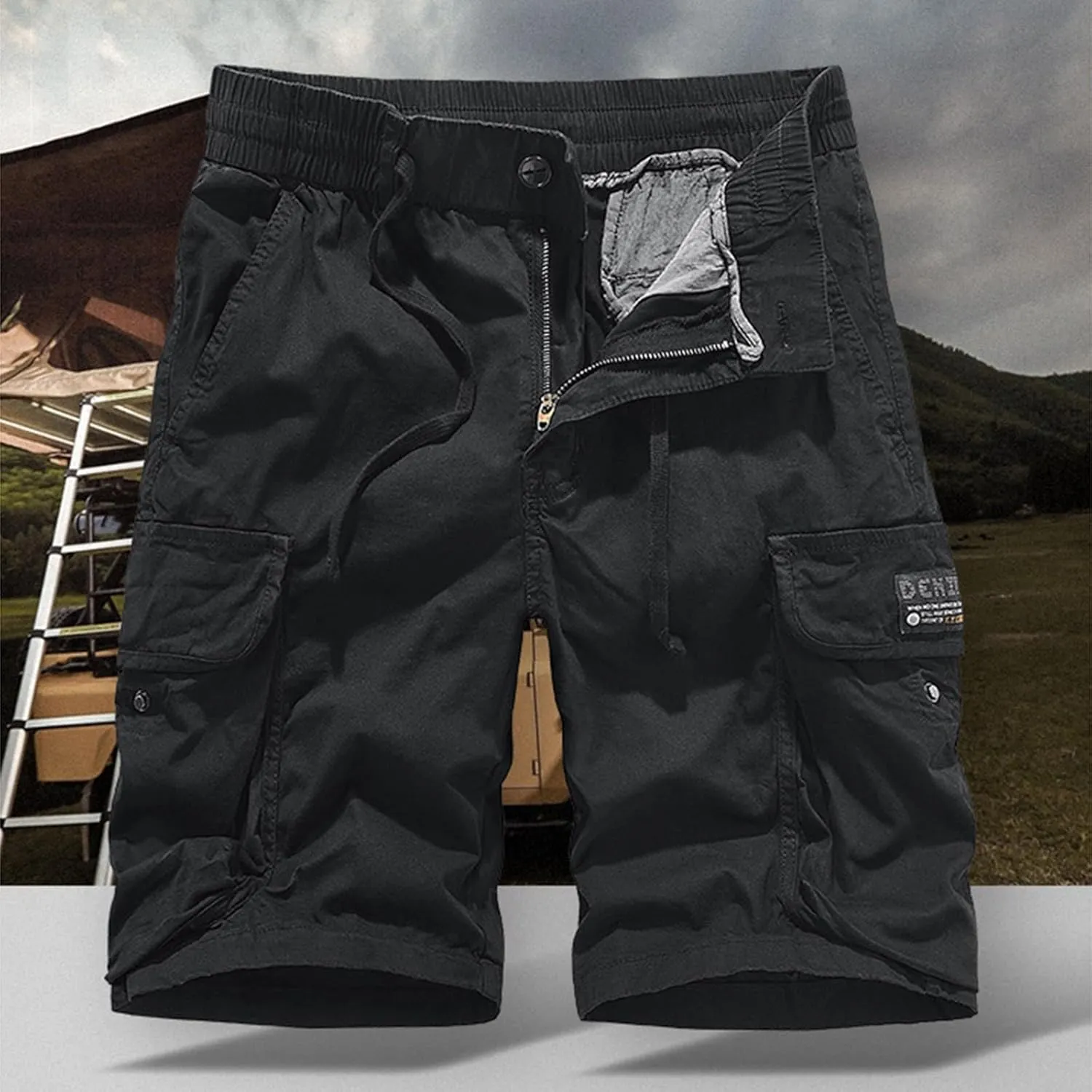 Men's Cotton Twill Cargo Shorts Outdoor Wear Lightweight Camo Cargo Shorts for Men Cargo Shorts Elastic Waist Cargo Trousers