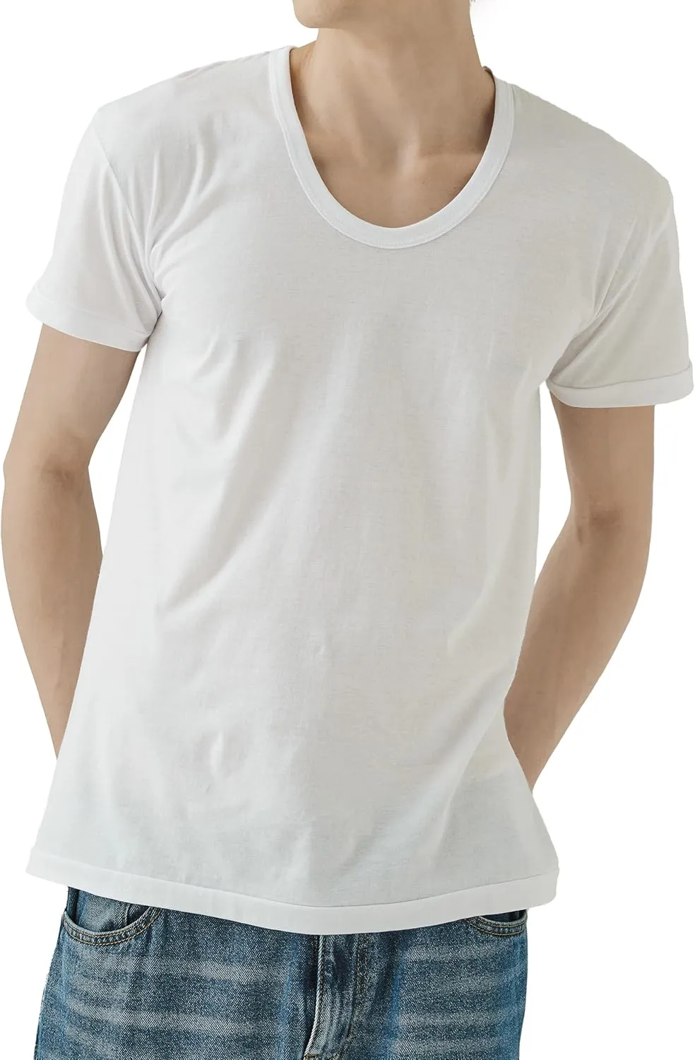 Men's Cotton U-Neck T-Shirts 5 Pack (White)