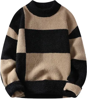 Mens Crew Neck Sweaters Long Sleeve Fashion Knitted Crewneck Striped Pullover Sweater Soft Sweater Mens
