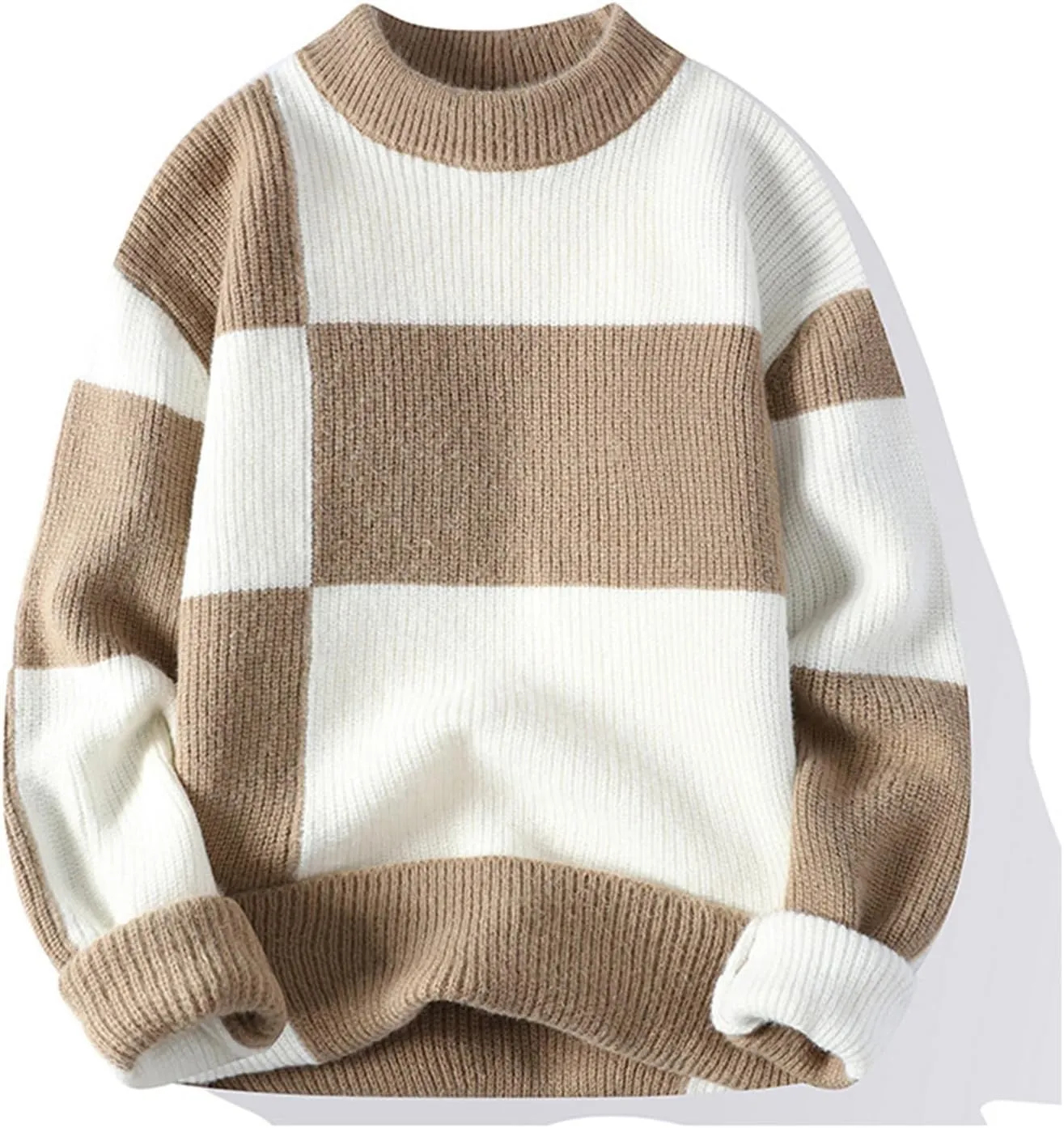 Mens Crew Neck Sweaters Long Sleeve Fashion Knitted Crewneck Striped Pullover Sweater Soft Sweater Mens