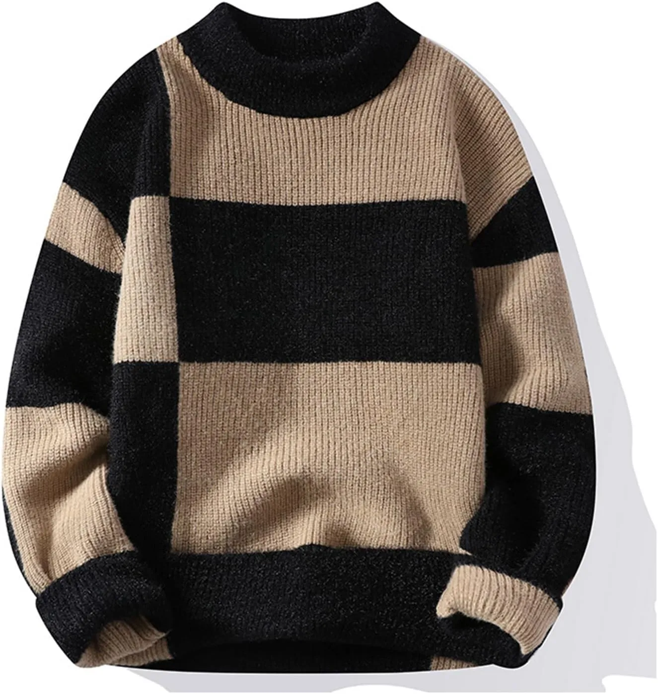 Mens Crew Neck Sweaters Long Sleeve Fashion Knitted Crewneck Striped Pullover Sweater Soft Sweater Mens