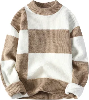 Mens Crew Neck Sweaters Long Sleeve Fashion Knitted Crewneck Striped Pullover Sweater Soft Sweater Mens