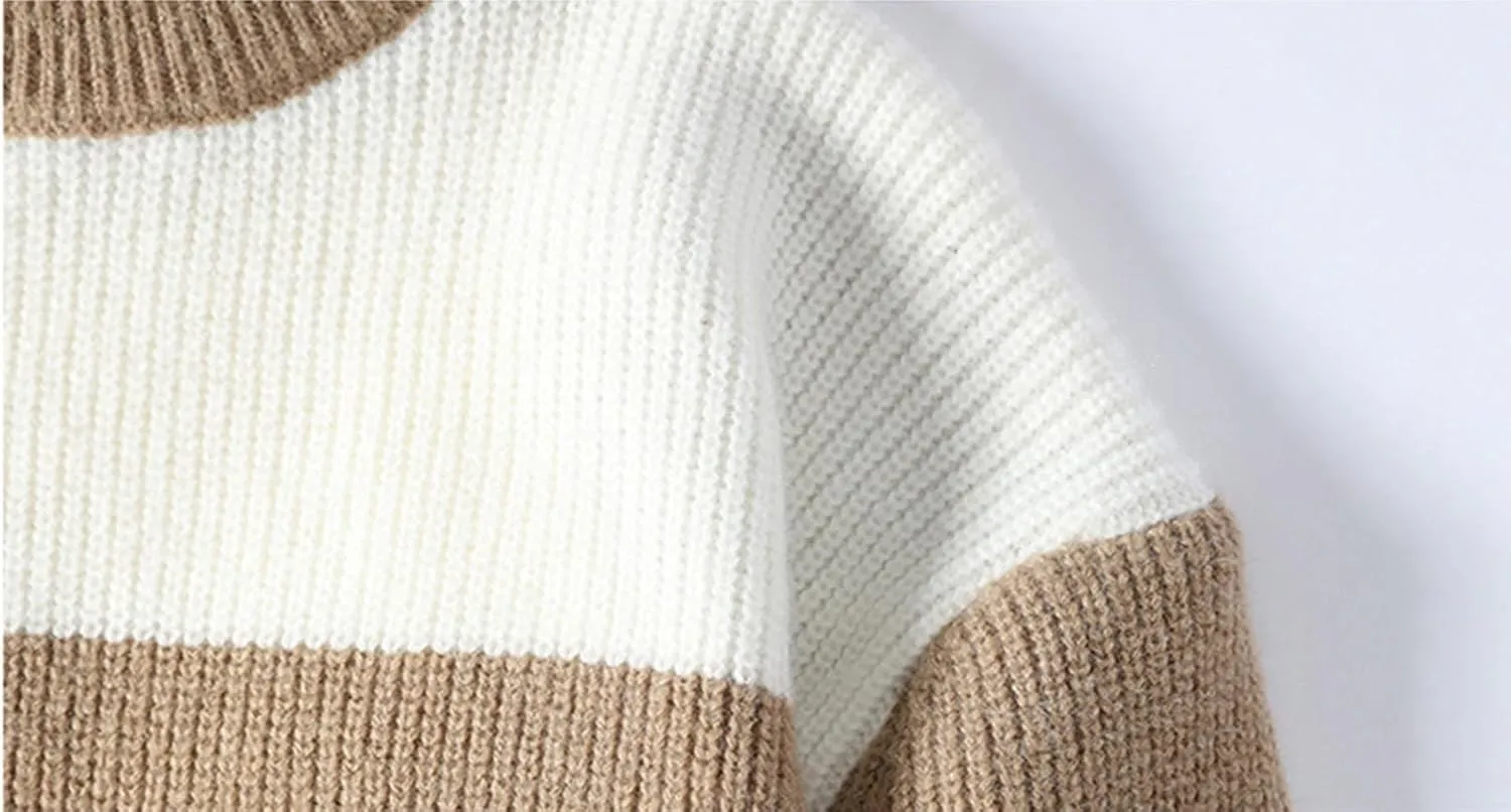 Mens Crew Neck Sweaters Long Sleeve Fashion Knitted Crewneck Striped Pullover Sweater Soft Sweater Mens