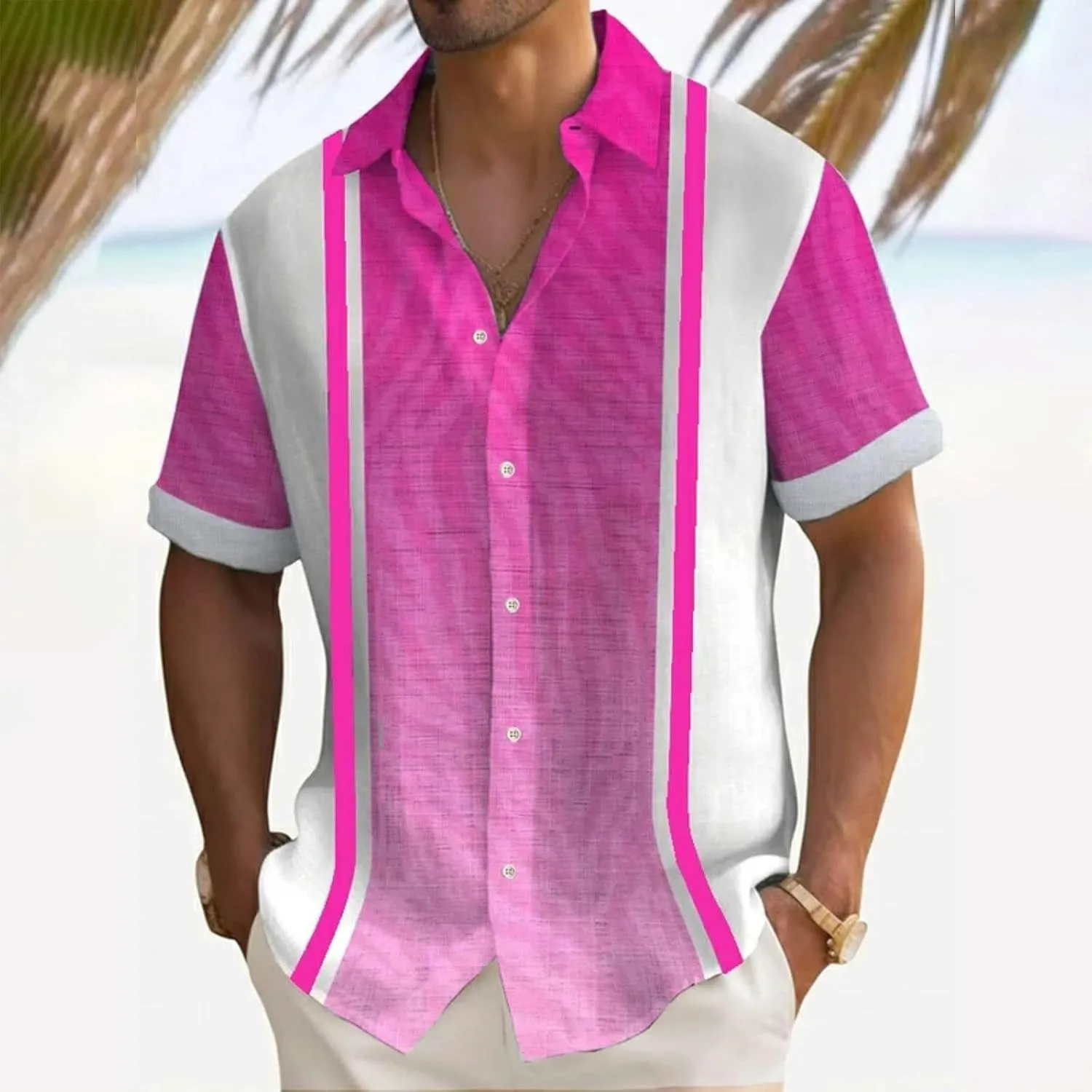 Men's Cuban Guayabera Shirts 1950s Big & Tall Short Sleeve Button Down Summer Beach Hippie Shirt Trendy Wedding Blouse