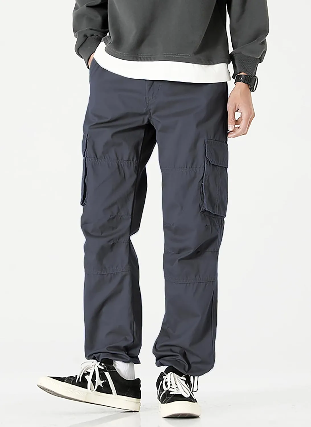 Men's Elastic Waist Cargo Pants Casual Relaxed Fit Pants Tactical Hiking Pants Lightweight Multi Pockets