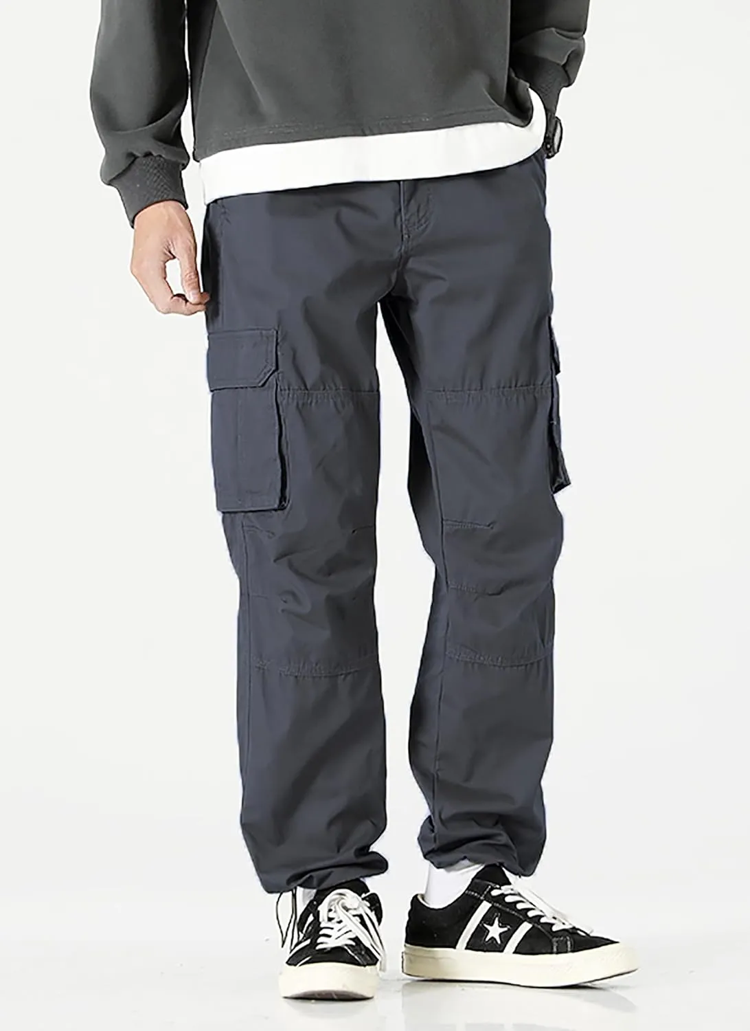 Men's Elastic Waist Cargo Pants Casual Relaxed Fit Pants Tactical Hiking Pants Lightweight Multi Pockets