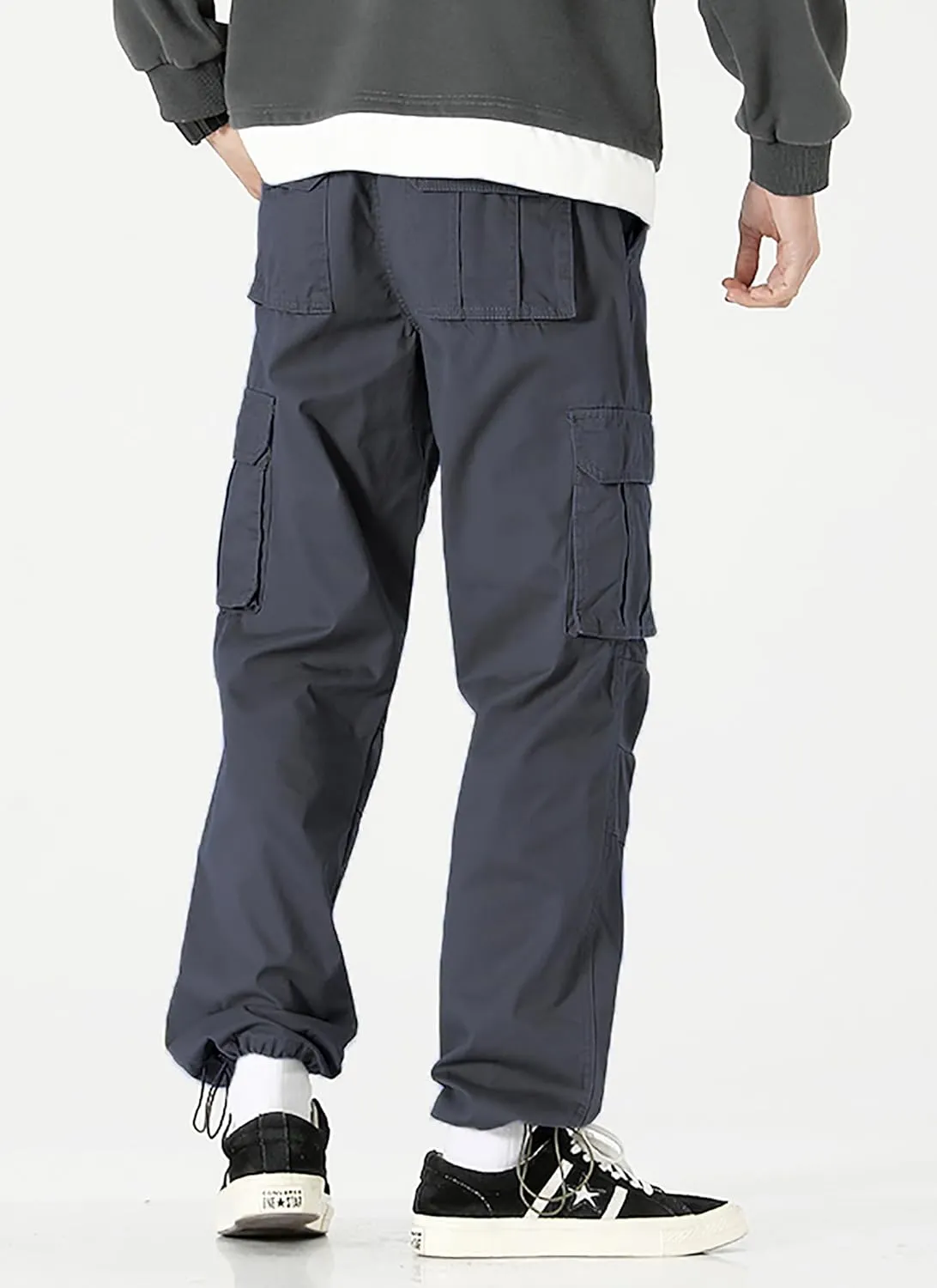 Men's Elastic Waist Cargo Pants Casual Relaxed Fit Pants Tactical Hiking Pants Lightweight Multi Pockets