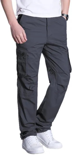 Men's Elastic Waist Cargo Pants Casual Relaxed Fit Pants Tactical Hiking Pants Lightweight Multi Pockets