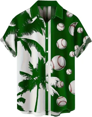 Men's Hawaiian Shirts Summer Fashion Coconut Tree Print Bowling Shirt Thin Breathable Tropical Hipster Beach Aloha Tee