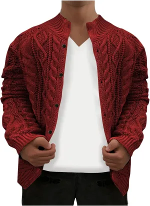 Men's Knitwear Ugly Sweater Coat Fashion Chunky Knit Button Down Stand Collar Long Sleeves Cardigan Jacket Tops
