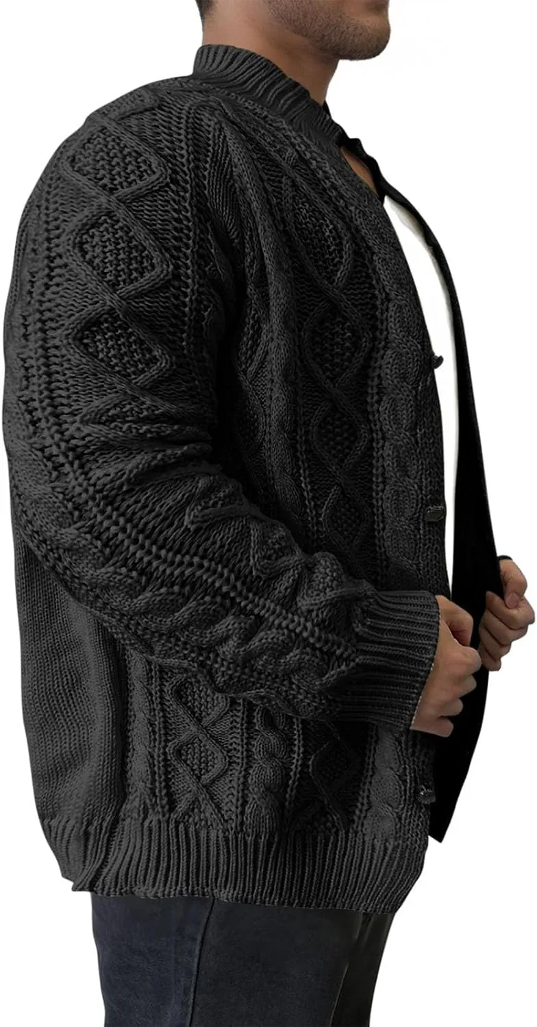Men's Knitwear Ugly Sweater Coat Fashion Chunky Knit Button Down Stand Collar Long Sleeves Cardigan Jacket Tops