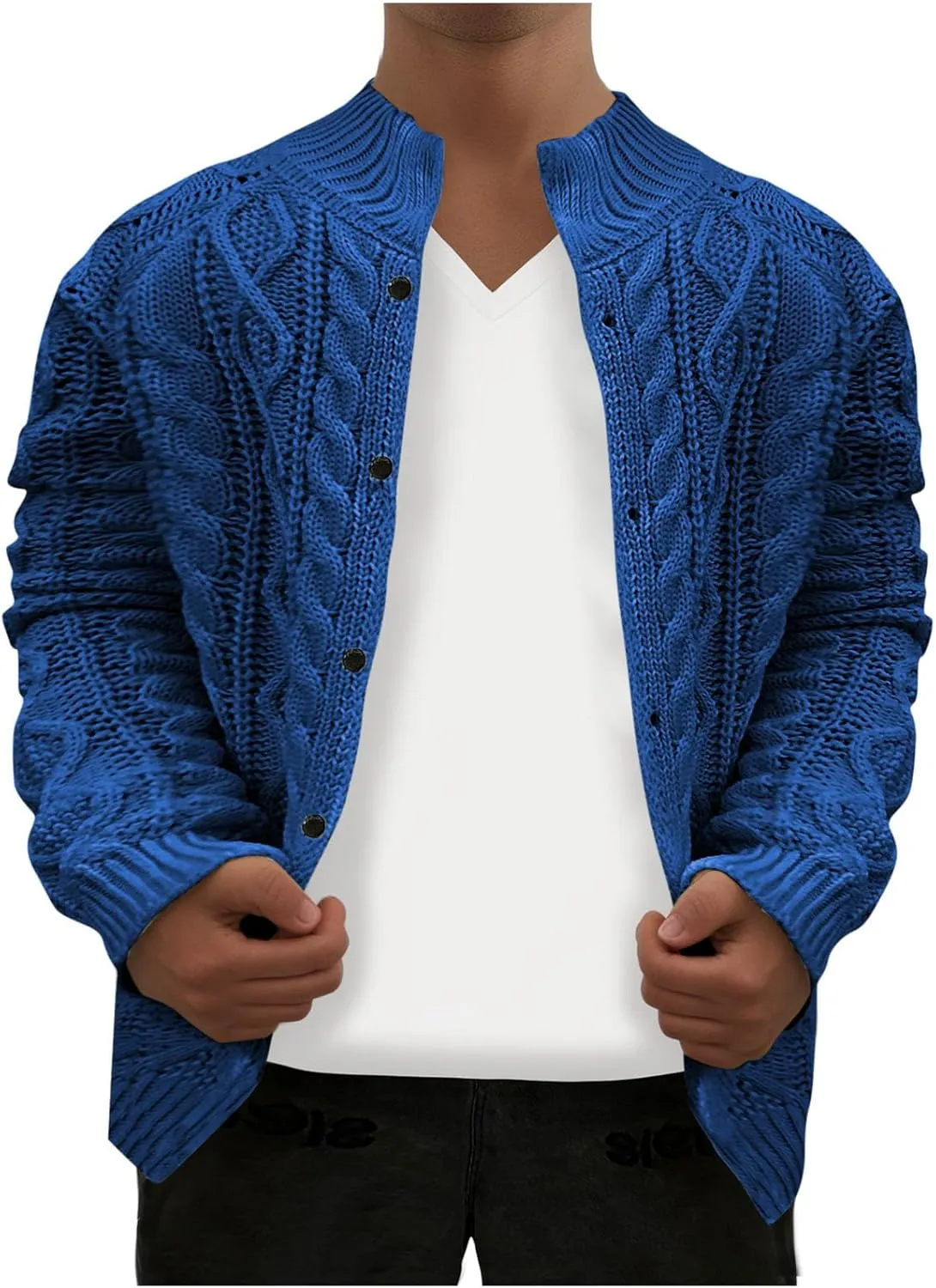 Men's Knitwear Ugly Sweater Coat Fashion Chunky Knit Button Down Stand Collar Long Sleeves Cardigan Jacket Tops