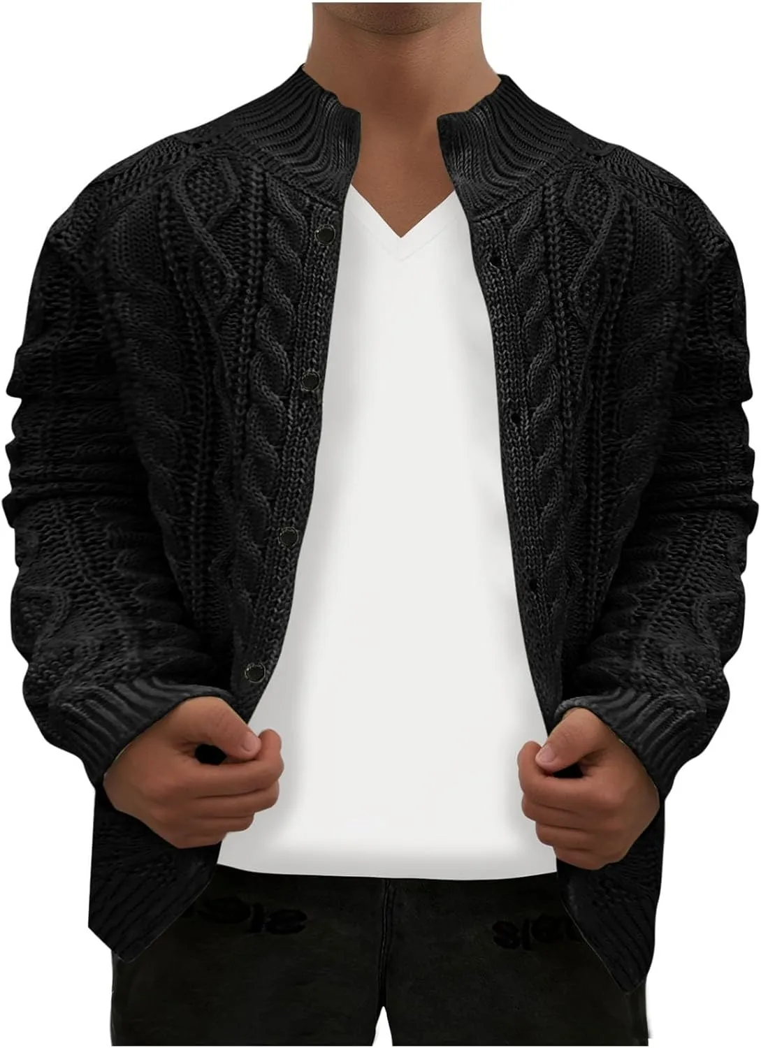 Men's Knitwear Ugly Sweater Coat Fashion Chunky Knit Button Down Stand Collar Long Sleeves Cardigan Jacket Tops