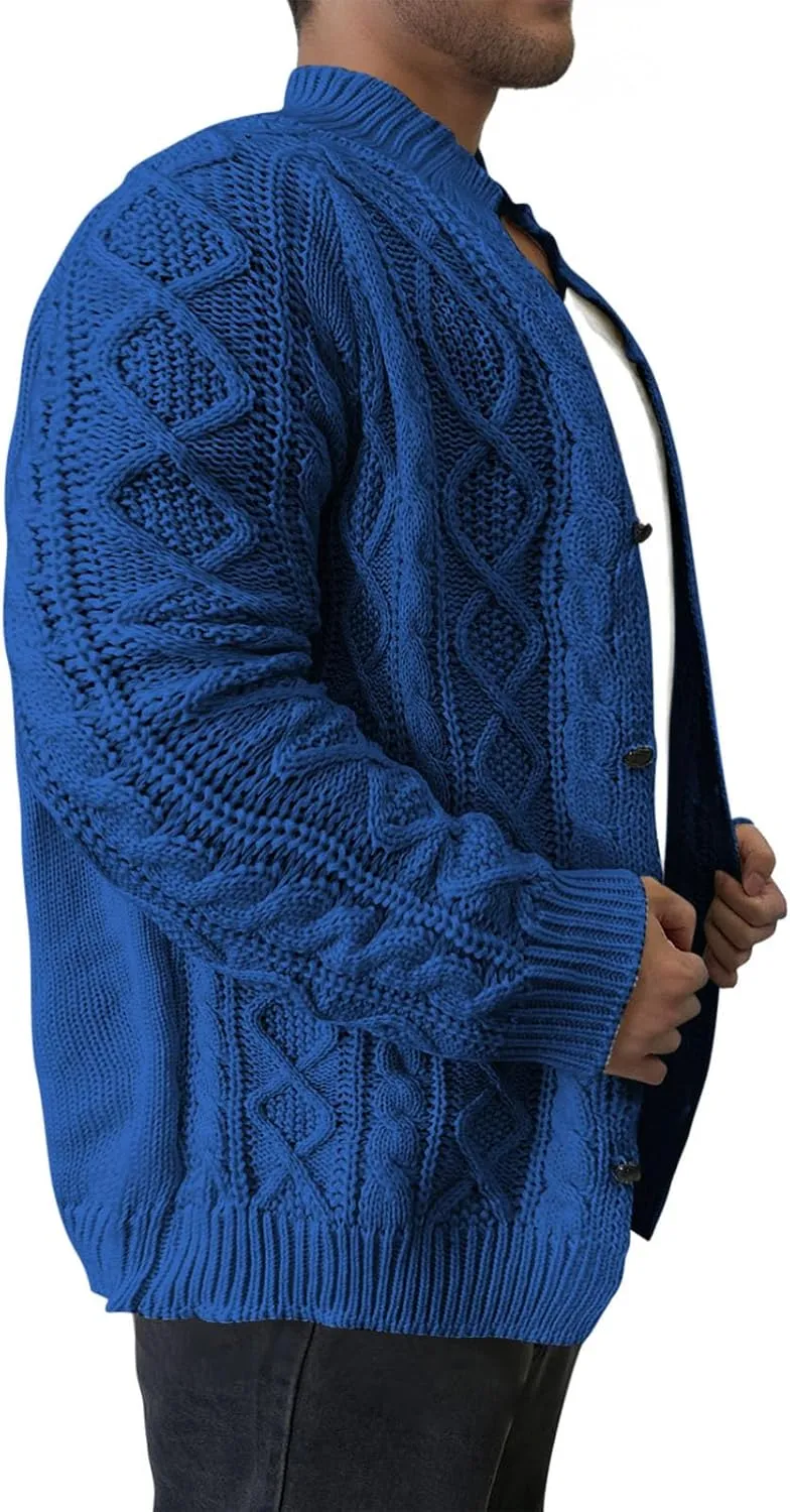 Men's Knitwear Ugly Sweater Coat Fashion Chunky Knit Button Down Stand Collar Long Sleeves Cardigan Jacket Tops