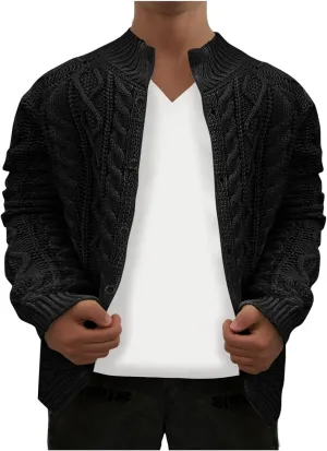 Men's Knitwear Ugly Sweater Coat Fashion Chunky Knit Button Down Stand Collar Long Sleeves Cardigan Jacket Tops