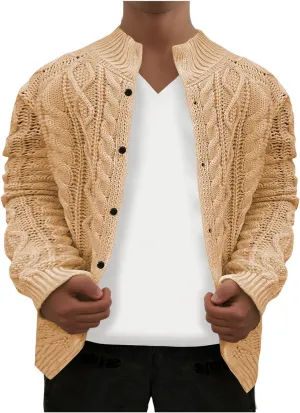 Men's Knitwear Ugly Sweater Coat Fashion Chunky Knit Button Down Stand Collar Long Sleeves Cardigan Jacket Tops