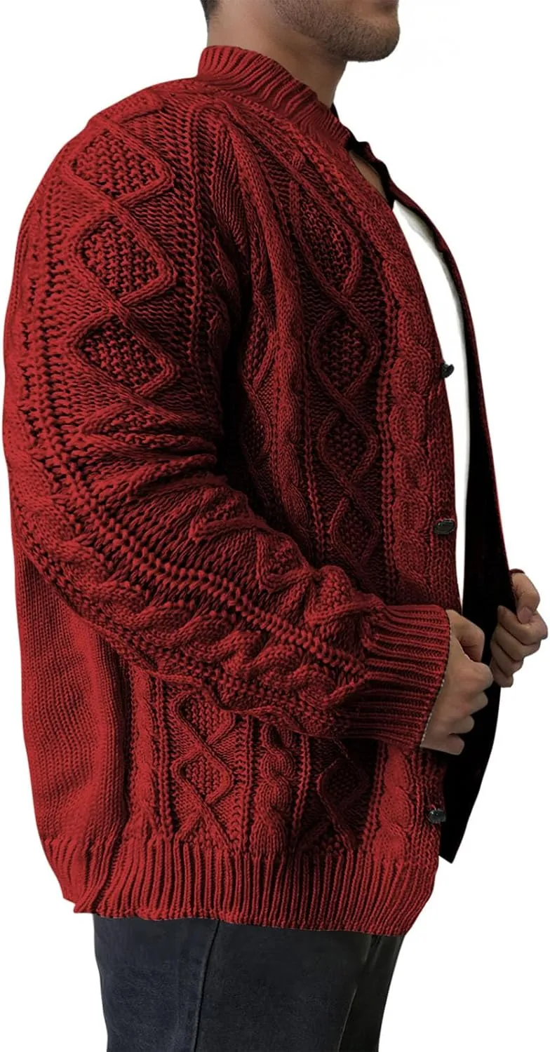 Men's Knitwear Ugly Sweater Coat Fashion Chunky Knit Button Down Stand Collar Long Sleeves Cardigan Jacket Tops