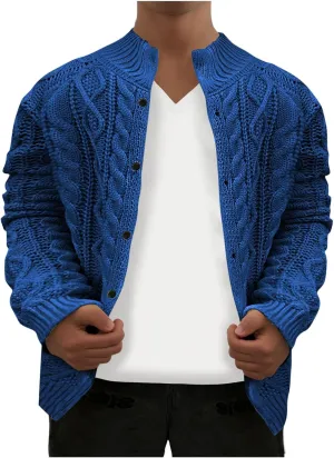 Men's Knitwear Ugly Sweater Coat Fashion Chunky Knit Button Down Stand Collar Long Sleeves Cardigan Jacket Tops