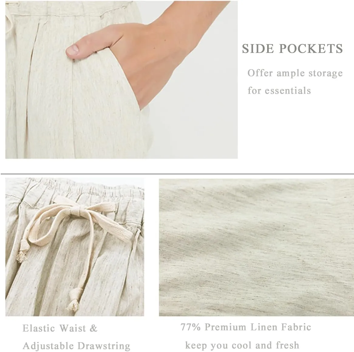Men’s Linen Relaxed Jogger Pants - Lightweight Business Casual Drawstring Pants Elastic Waist & Pockets