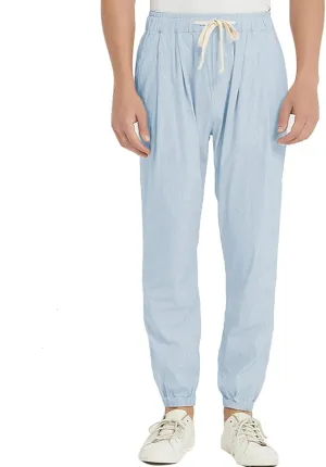 Men’s Linen Relaxed Jogger Pants - Lightweight Business Casual Drawstring Pants Elastic Waist & Pockets