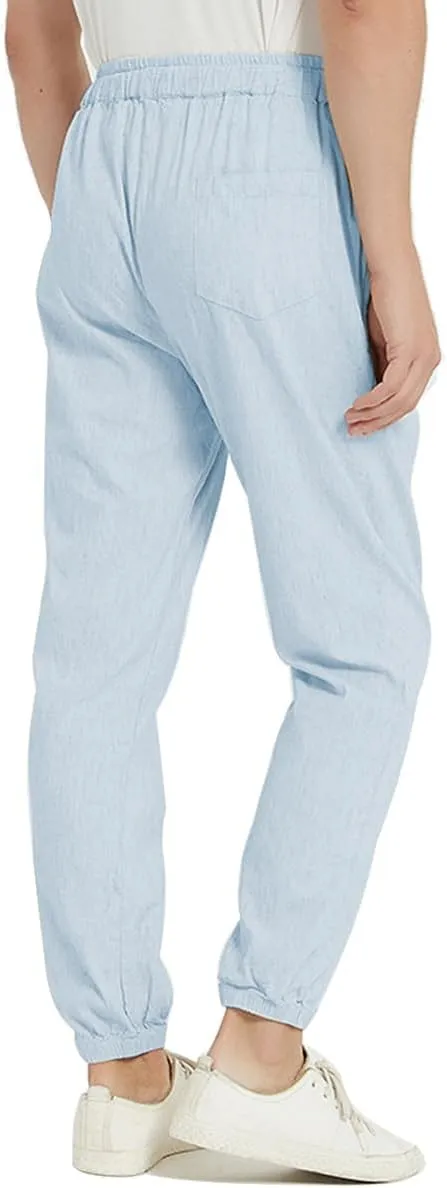 Men’s Linen Relaxed Jogger Pants - Lightweight Business Casual Drawstring Pants Elastic Waist & Pockets