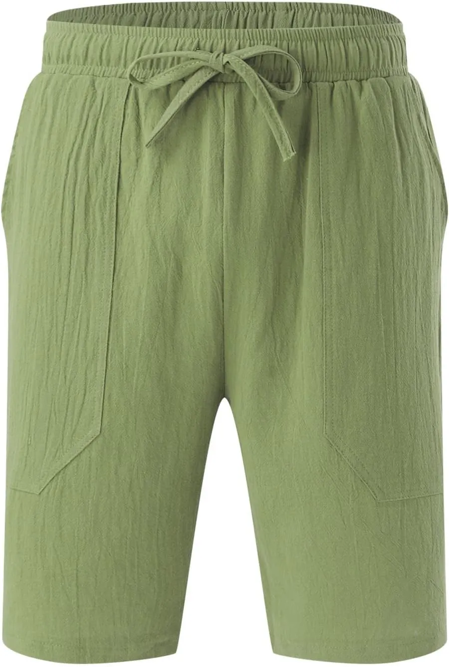 Men's Linen Shorts Casual Summer Beach Shorts Elastic Waist Drawstring Vacation Shorts with Pockets