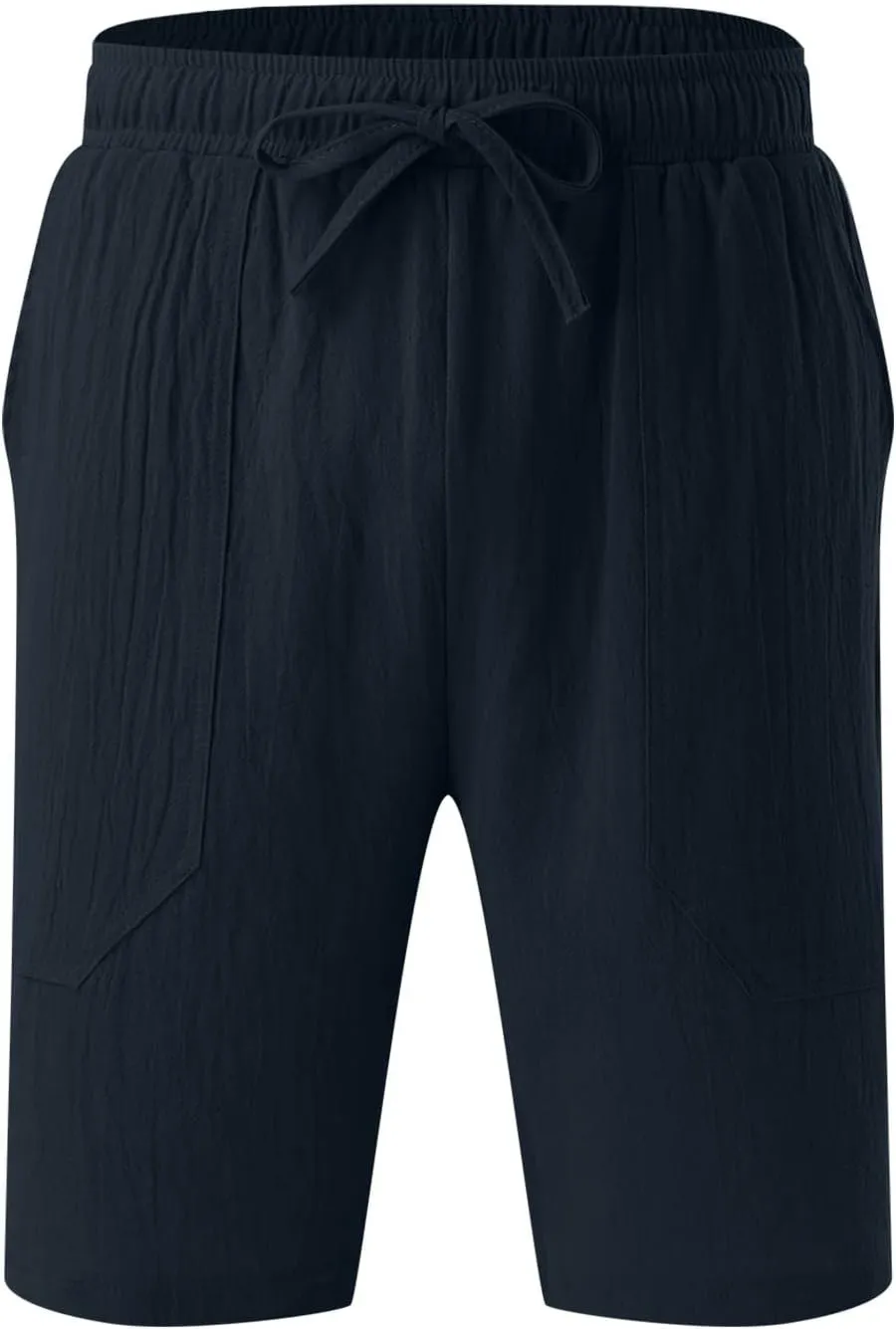Men's Linen Shorts Casual Summer Beach Shorts Elastic Waist Drawstring Vacation Shorts with Pockets
