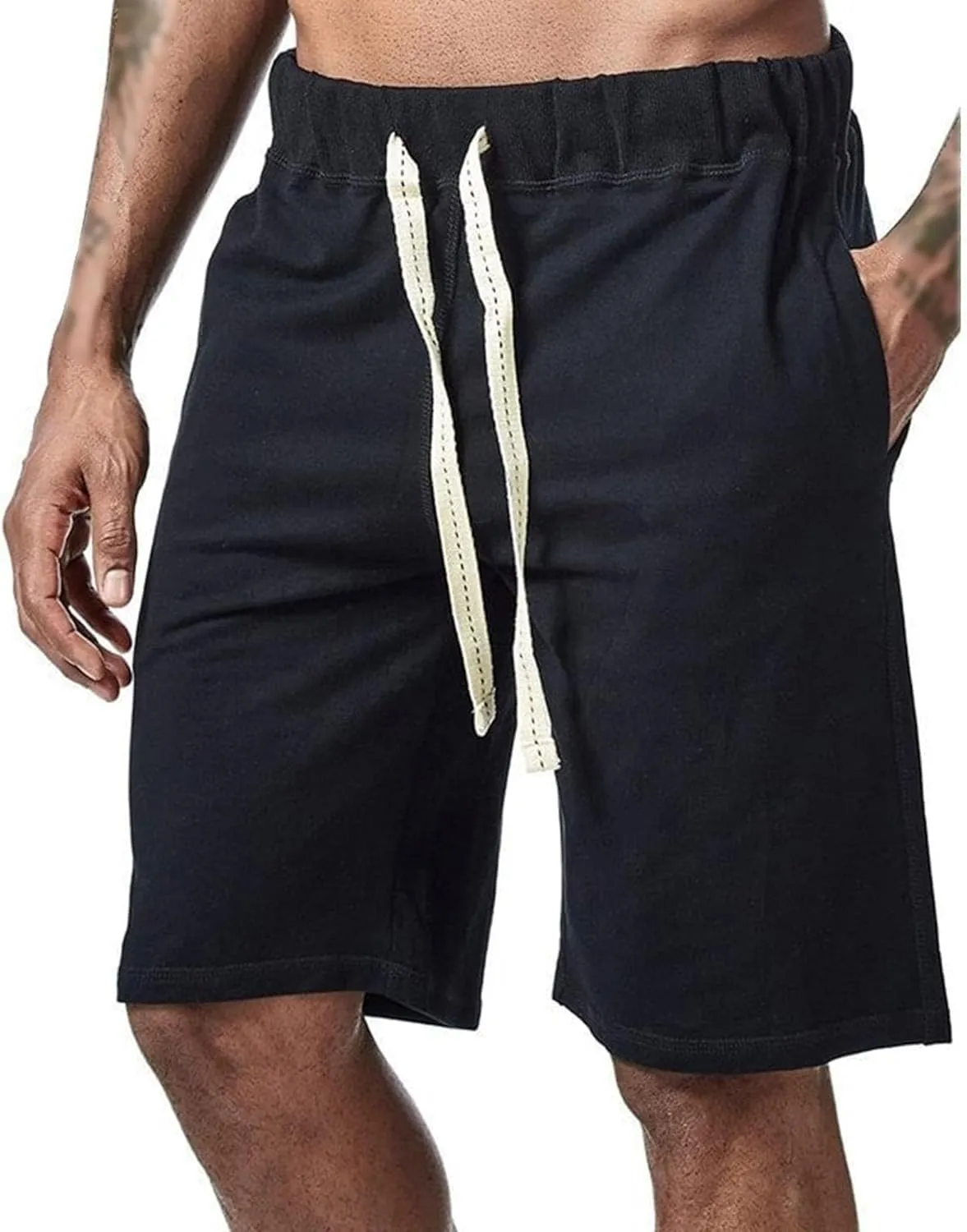 Mens Lounge Shorts Sports Cotton Sweat Drawstring Shorts with Pockets