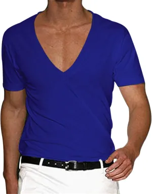 Mens Muscle T-Shirts Deep V Neck T Shirt Short Sleeve Workout T Shirts Gym Athletic Tee Shirts Bodybuilding T-Shirt