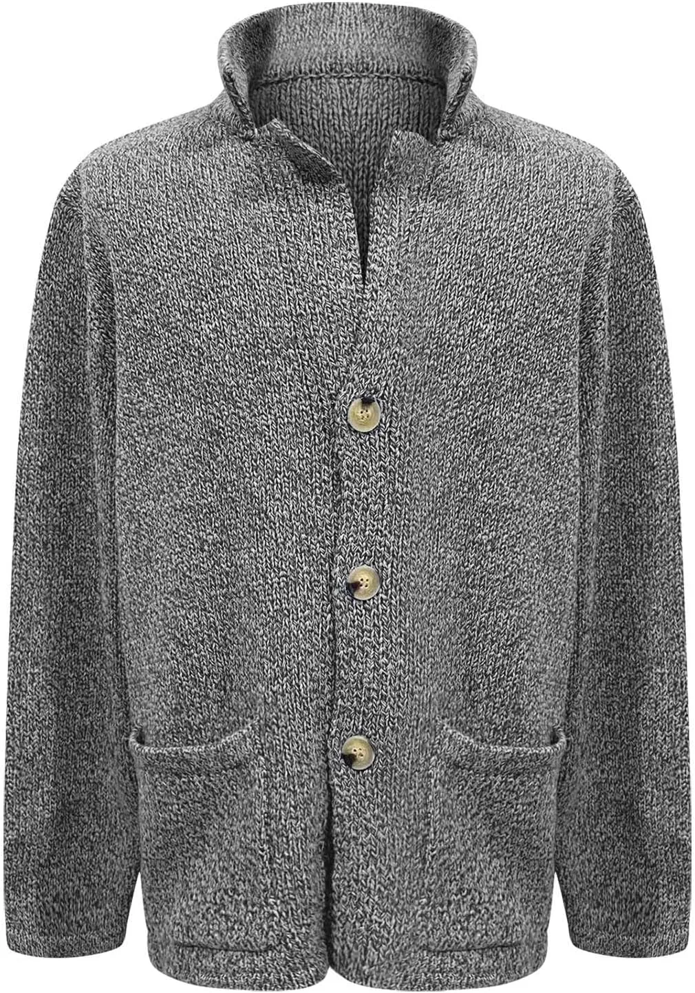 Men's Open Front Lightweight Stand Collar Cardigan Casual Button Down Knit Cardigan Sweaters Wool Blend Jacket Coat