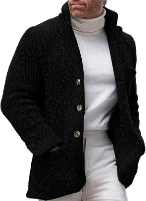 Men's Open Front Lightweight Stand Collar Cardigan Casual Button Down Knit Cardigan Sweaters Wool Blend Jacket Coat