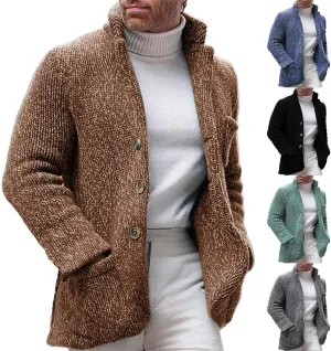 Men's Open Front Lightweight Stand Collar Cardigan Casual Button Down Knit Cardigan Sweaters Wool Blend Jacket Coat