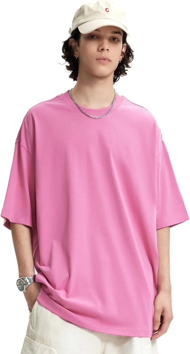 Men's Oversized Cotton T Shirt Baggy Tee Casual Crew Neck Short Sleeve Loose Summer Basic Tops