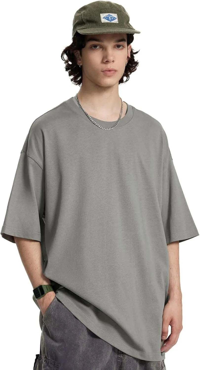 Men's Oversized Cotton T Shirt Baggy Tee Casual Crew Neck Short Sleeve Loose Summer Basic Tops
