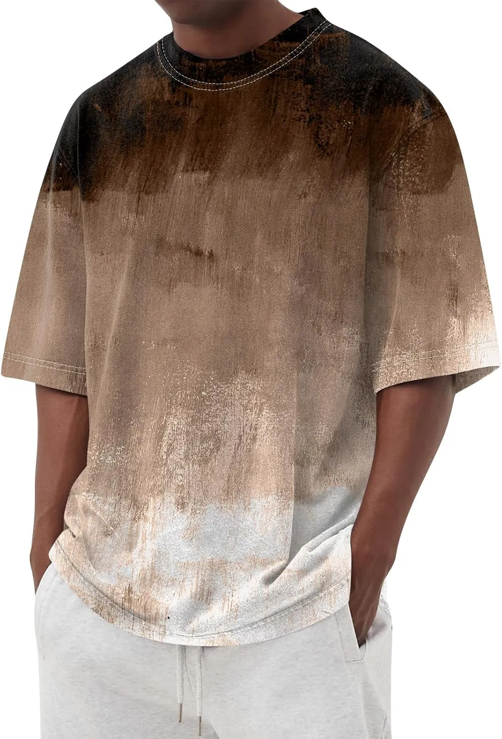 Mens Oversized Tie Dye T-Shirt Summer Casual Stylish Gradient Tee Shirts Short Sleeve Crew Neck Loose Fit Tops